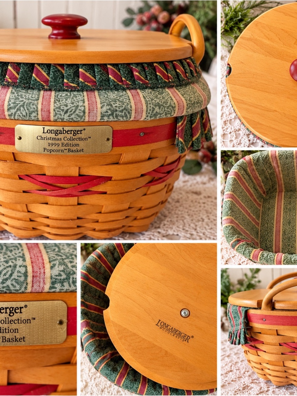 Longaberger Red & Green Handwoven Popcorn Basket
